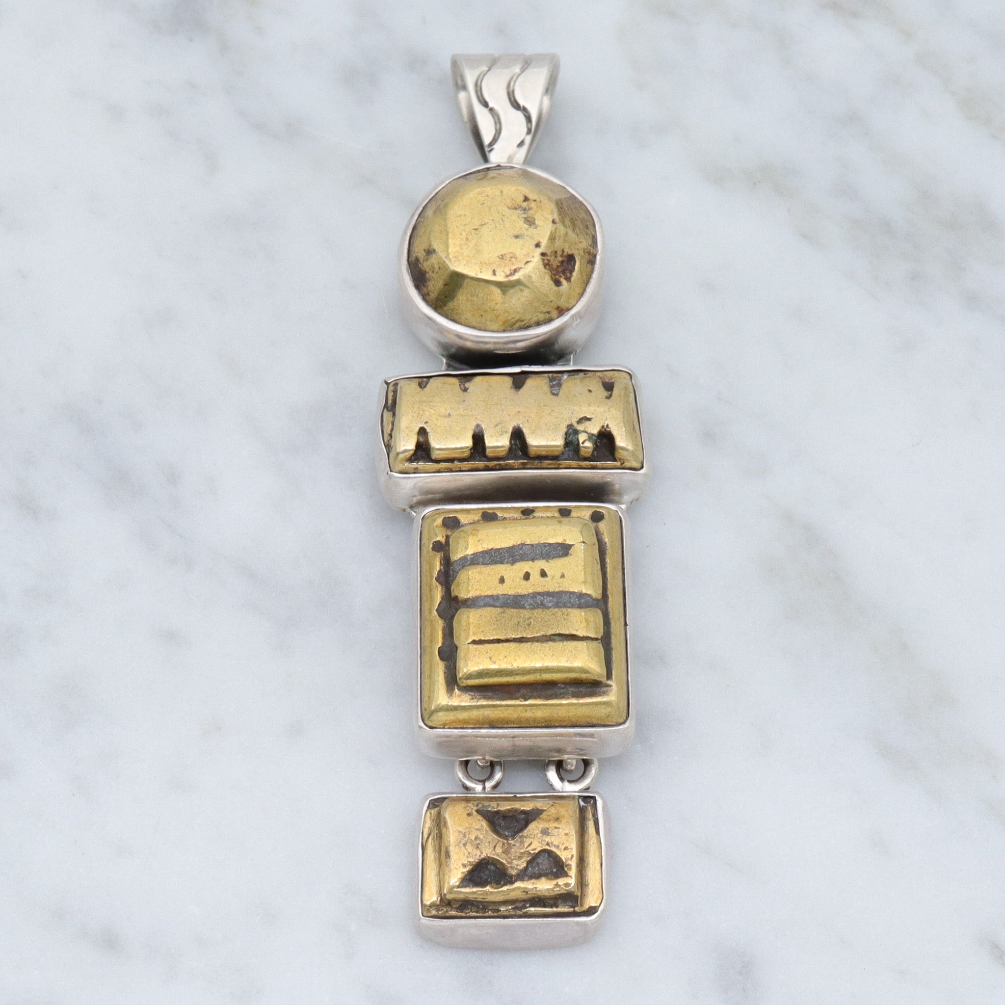 Retro Amy Kahn Russel sterling & carved pyrite pendant
